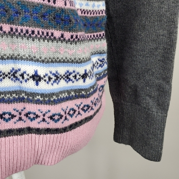 Talbots Fair Isle Pull over Sweater Gray Pink S - Picture 4 of 9